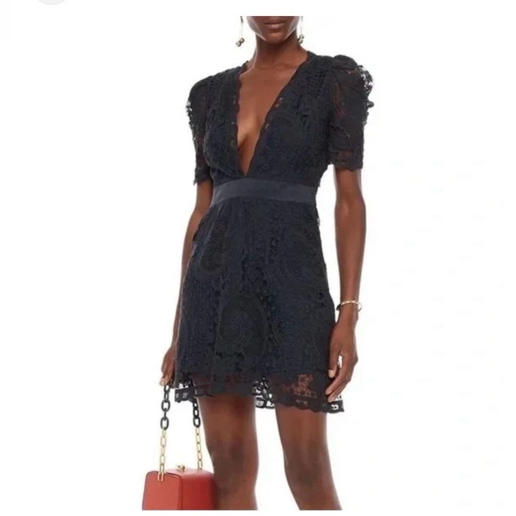 LoveShackFancy DANIELA SATIN-TRIMMED COTTON-LACE MINI DRESS IN BLACK COFFEE